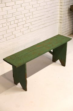 Antique Green Painted Pine Bench, Hungary, Early 20th Century