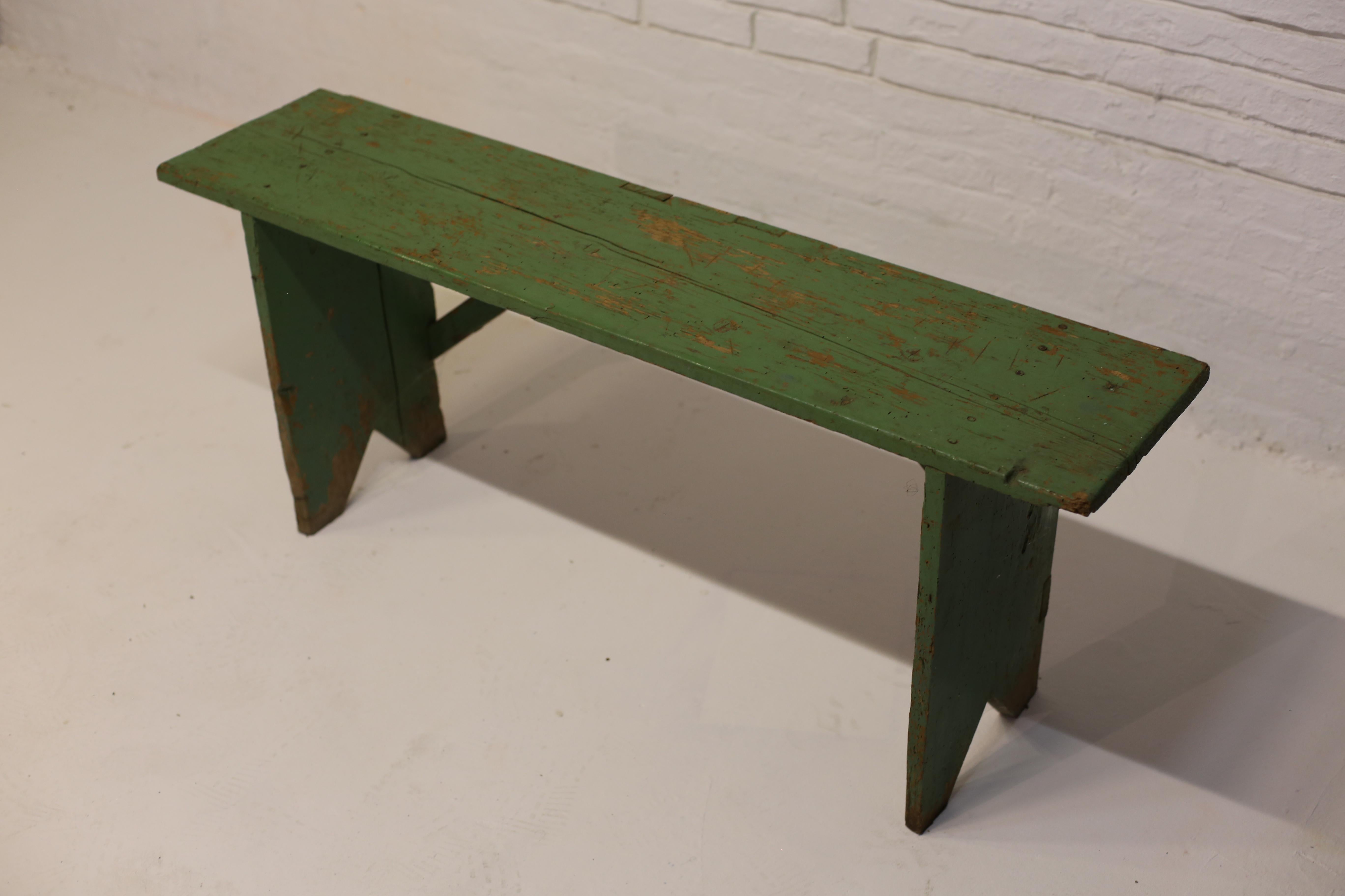 Antique Green Painted Pine Bench, Hungary, Early 20th Century For Sale 3