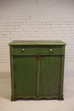 Antique Green Painted Pine Cabinet, Western Hungary, Early 20th Century