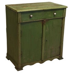 Antique Green Painted Pine Cabinet, Western Hungary, Early 20th Century