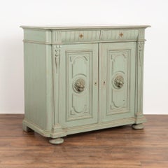 Antique Green Painted Sideboard Buffet with Carved Lion Heads, Sweden circa 1860