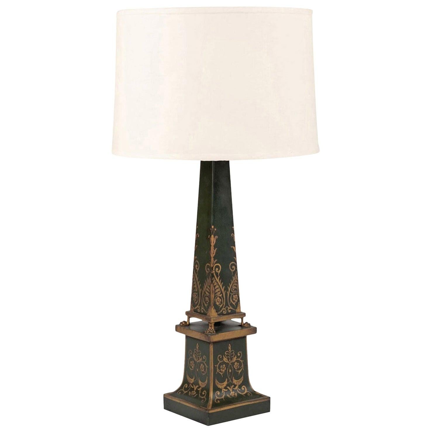 Antique Green Painted Tole Table Lamp