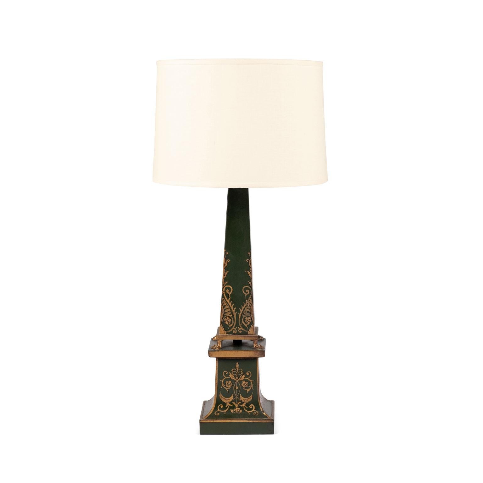 Empire Antique Green Painted Tole Table Lamp