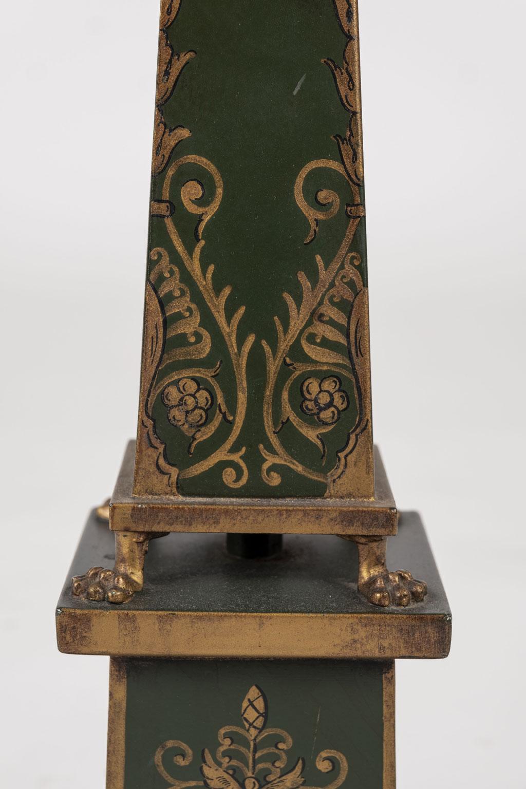 Hand-Painted Antique Green Painted Tole Table Lamp