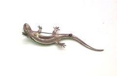 Antique Green Paste Lizard Brooch on Sterling