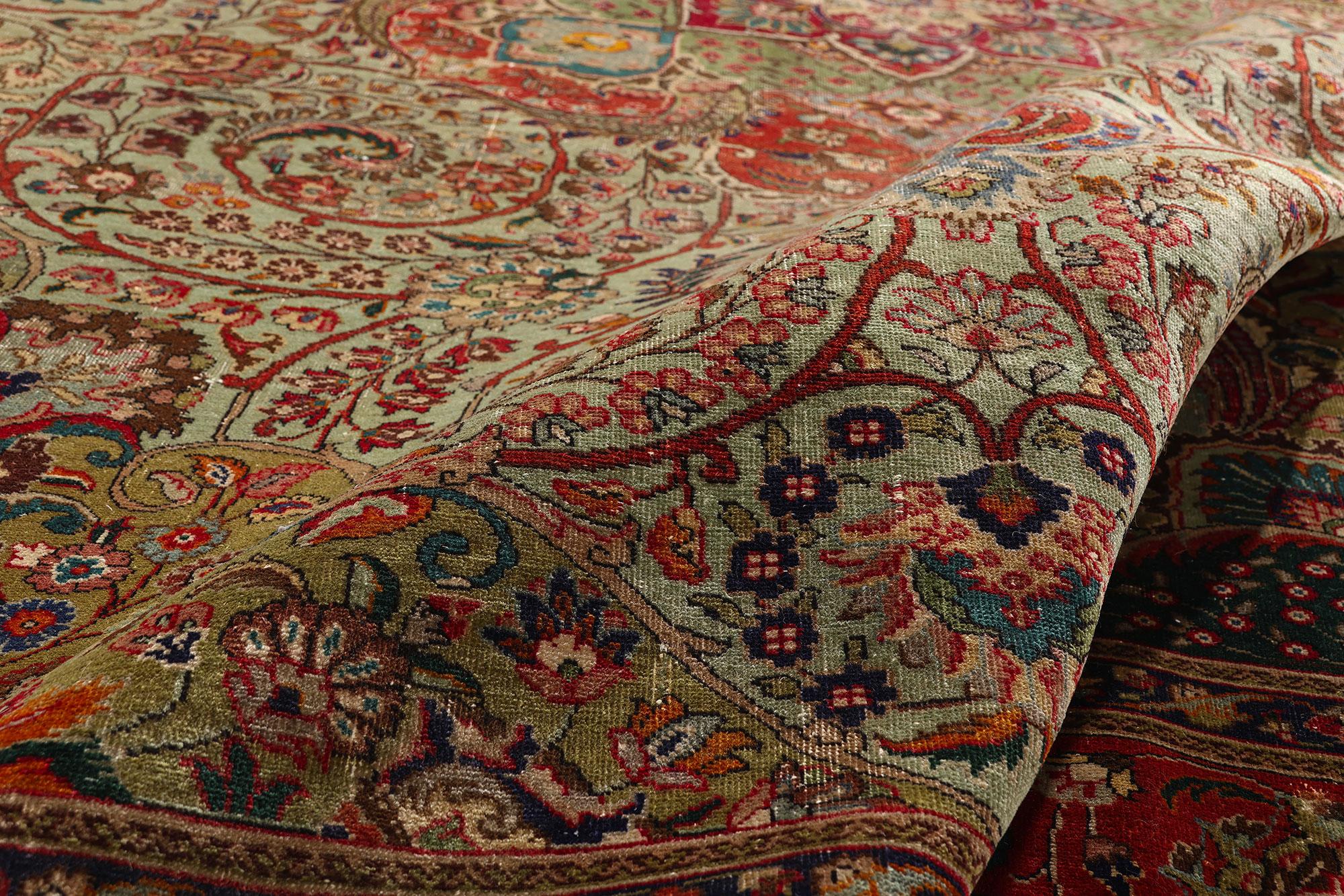 Antigua alfombra persa tabriz verde de estilo tradicional en Bueno estado para la venta en Dallas, TX