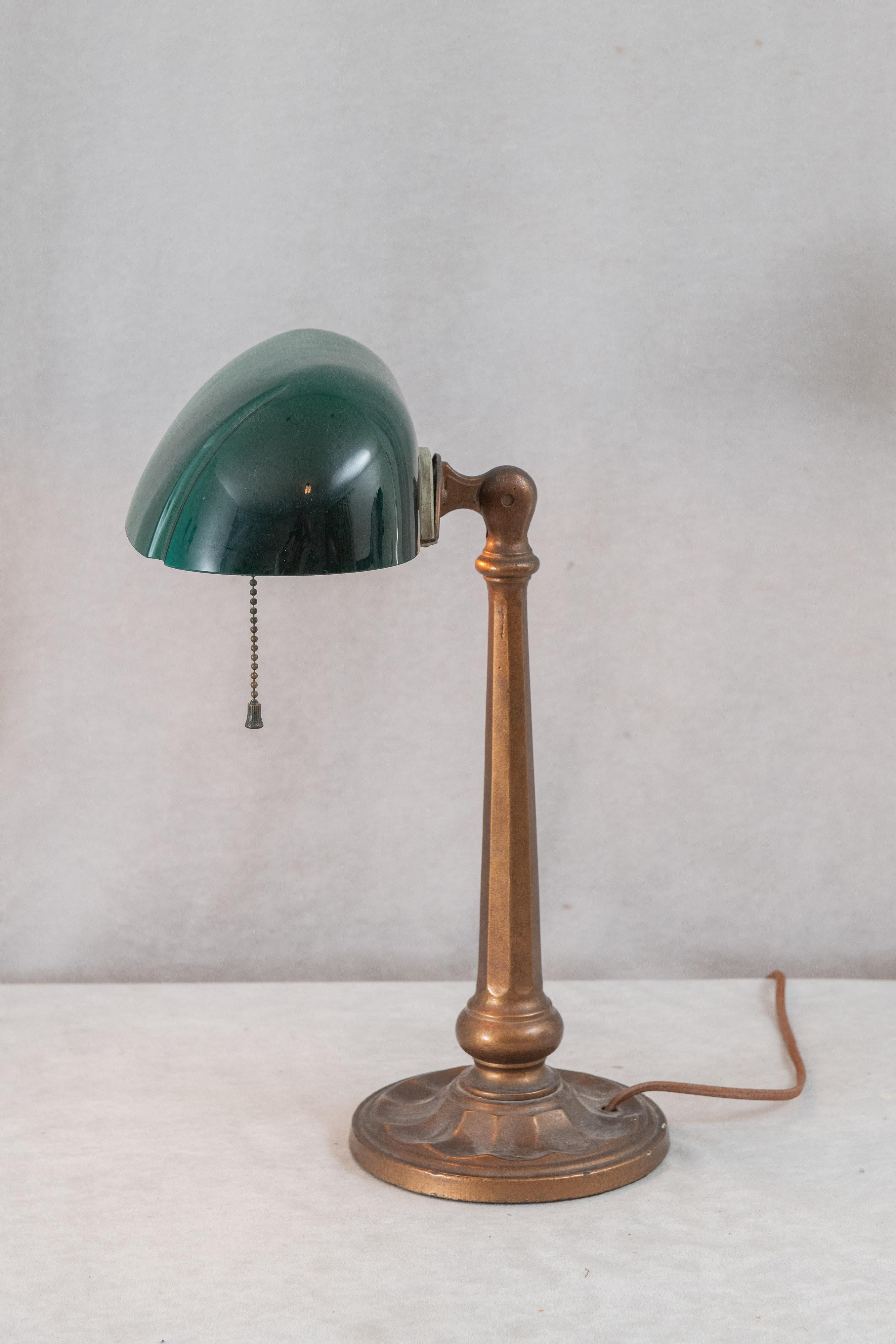 American Antique Green Shaded Banker's Lamp, ca 1920