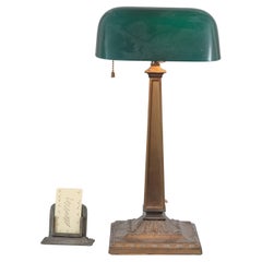 Antique Green Shaded Banker's Lamp, signed Emeralite, ca. 1915