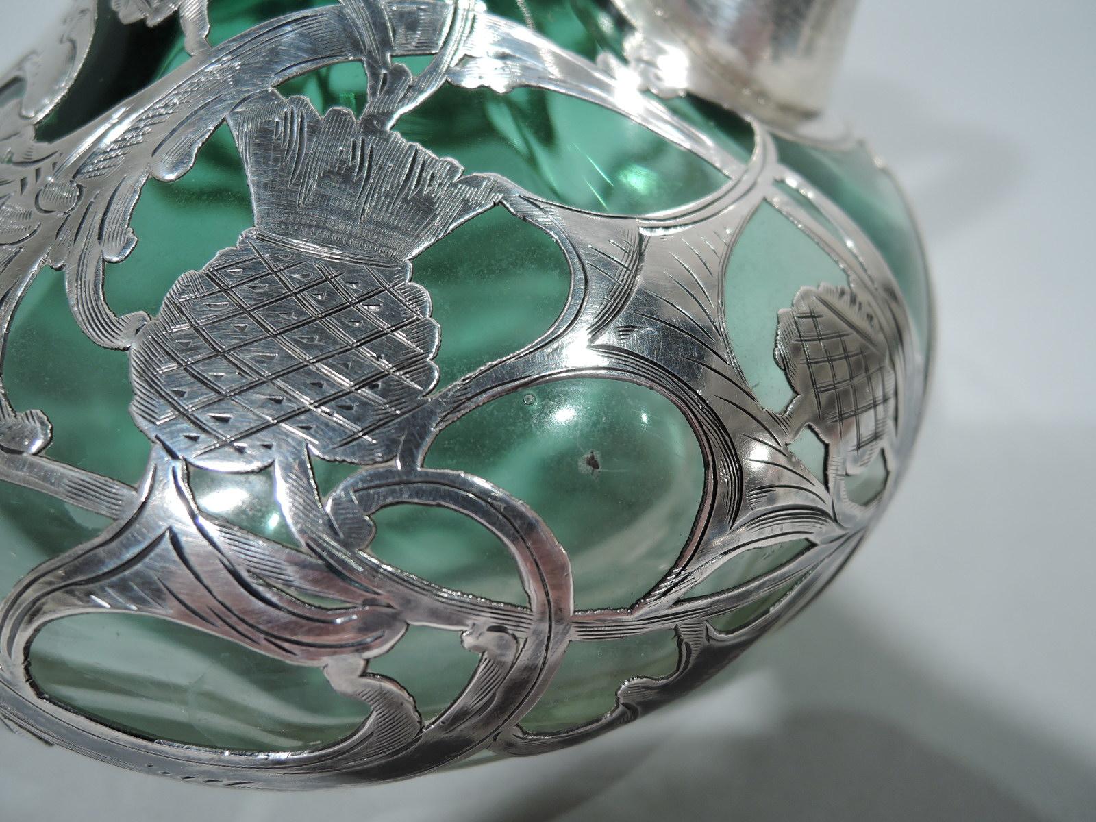 Antique Green-Shading-to-Clear Glass Silver Overlay Whiskey Decanter 1