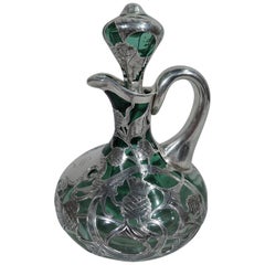 Antique Green-Shading-to-Clear Glass Silver Overlay Whiskey Decanter