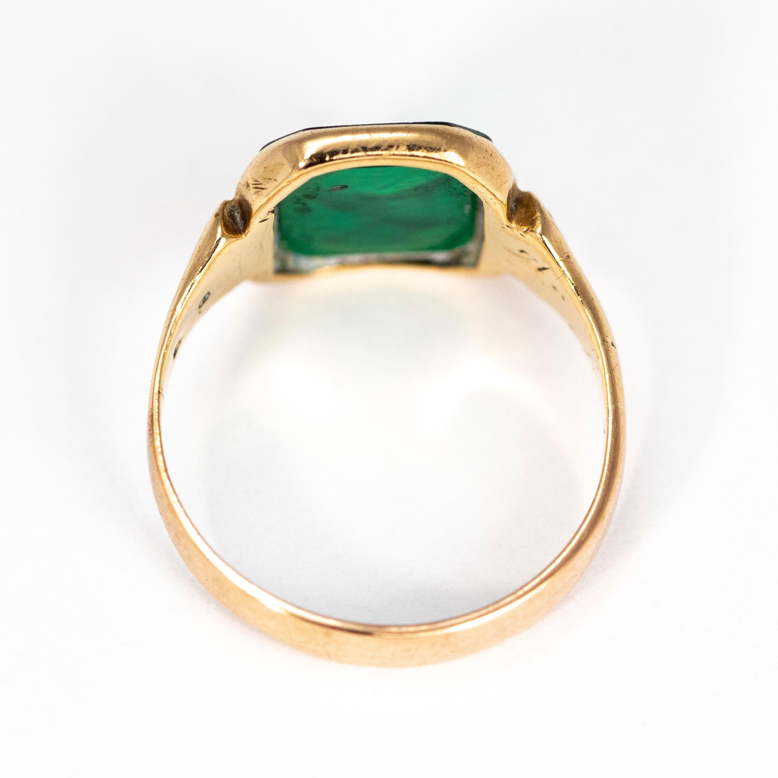 Art Deco Antique Green Stone Intaglio and 9 Carat Gold Signet