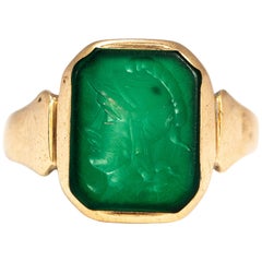 Vintage Green Stone Intaglio and 9 Carat Gold Signet