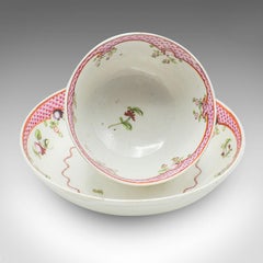 Antique Green Tea Sipping Duo, Japanese, Ceramic, Cup & Saucer, Victorian, 1900