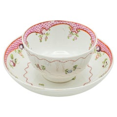 Antiguo Dúo para Tomar Té Verde, Japonés, Cerámica, Taza y Platillo, Victoriano, 1900