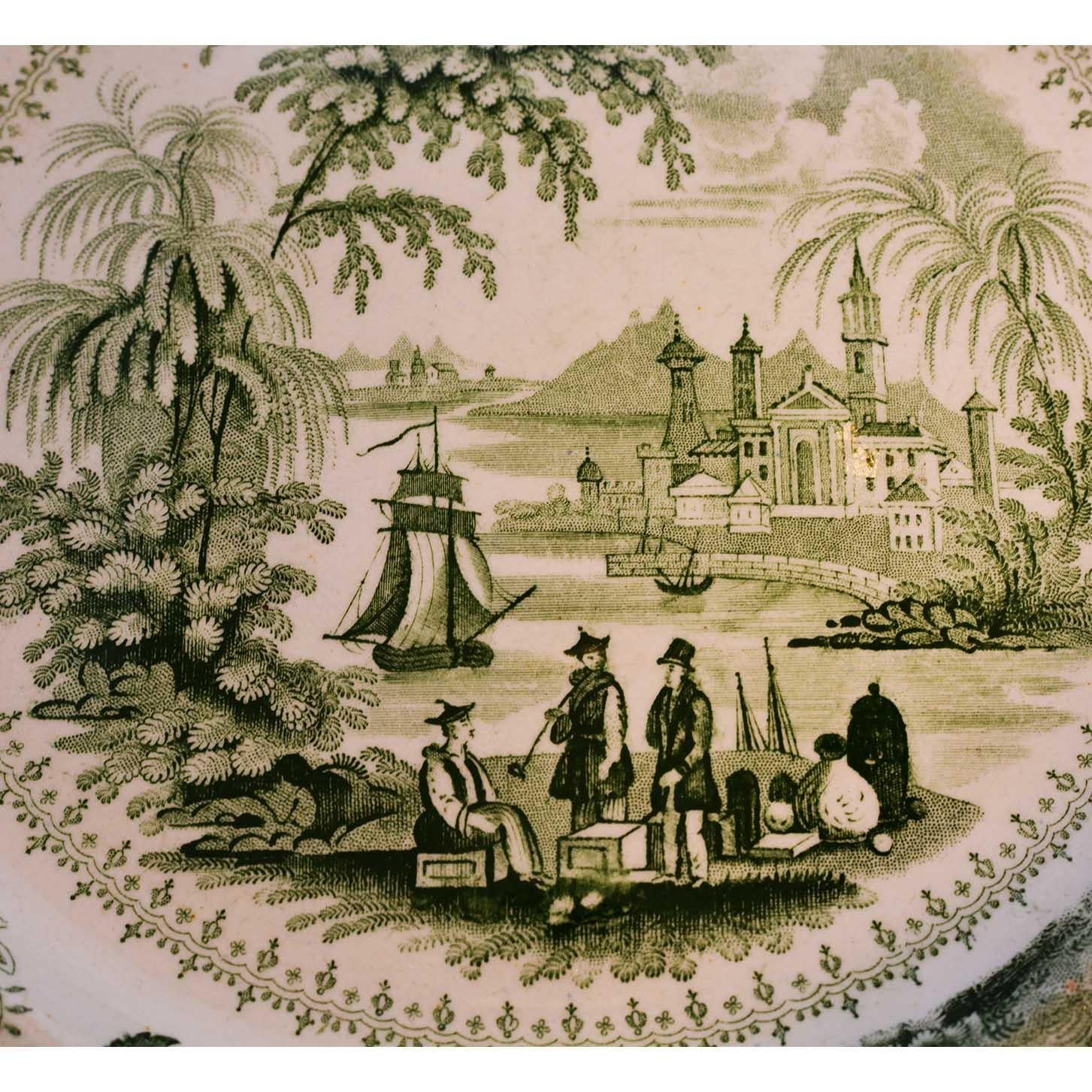 green transferware plates