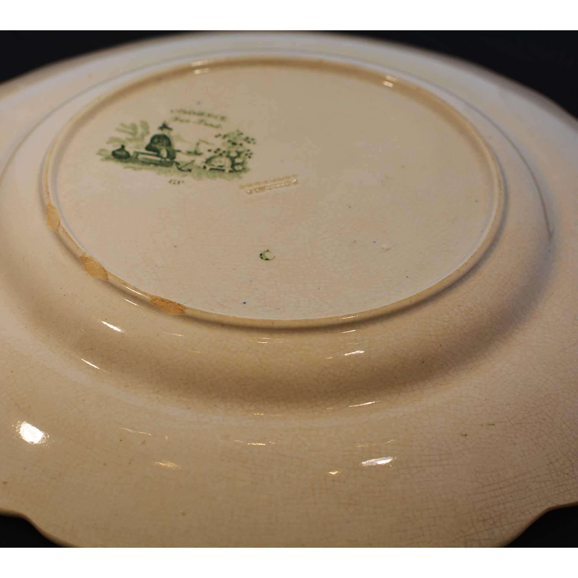 English Antique Green Transferware Dinner Plates Phillips Longport Pair For Sale