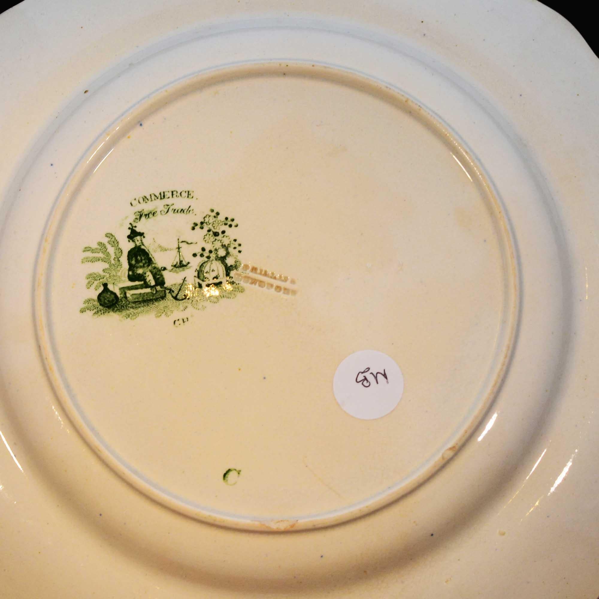 Antique Green Transferware Dinner Plates Phillips Longport Pair In Good Condition For Sale In Pataskala, OH