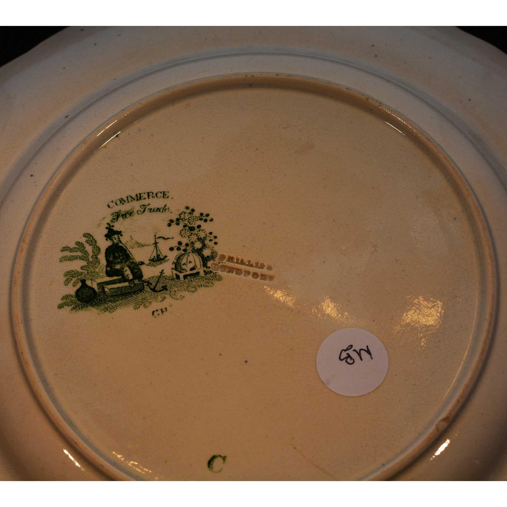 19th Century Antique Green Transferware Dinner Plates Phillips Longport Pair For Sale