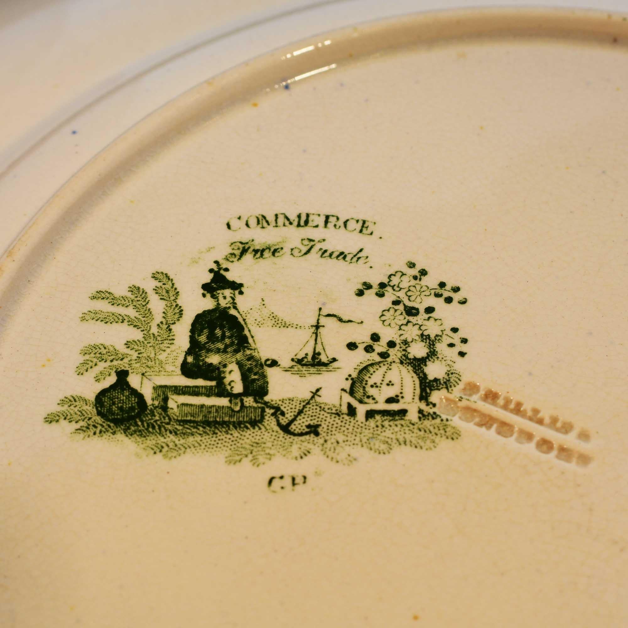 Porcelain Antique Green Transferware Dinner Plates Phillips Longport Pair For Sale