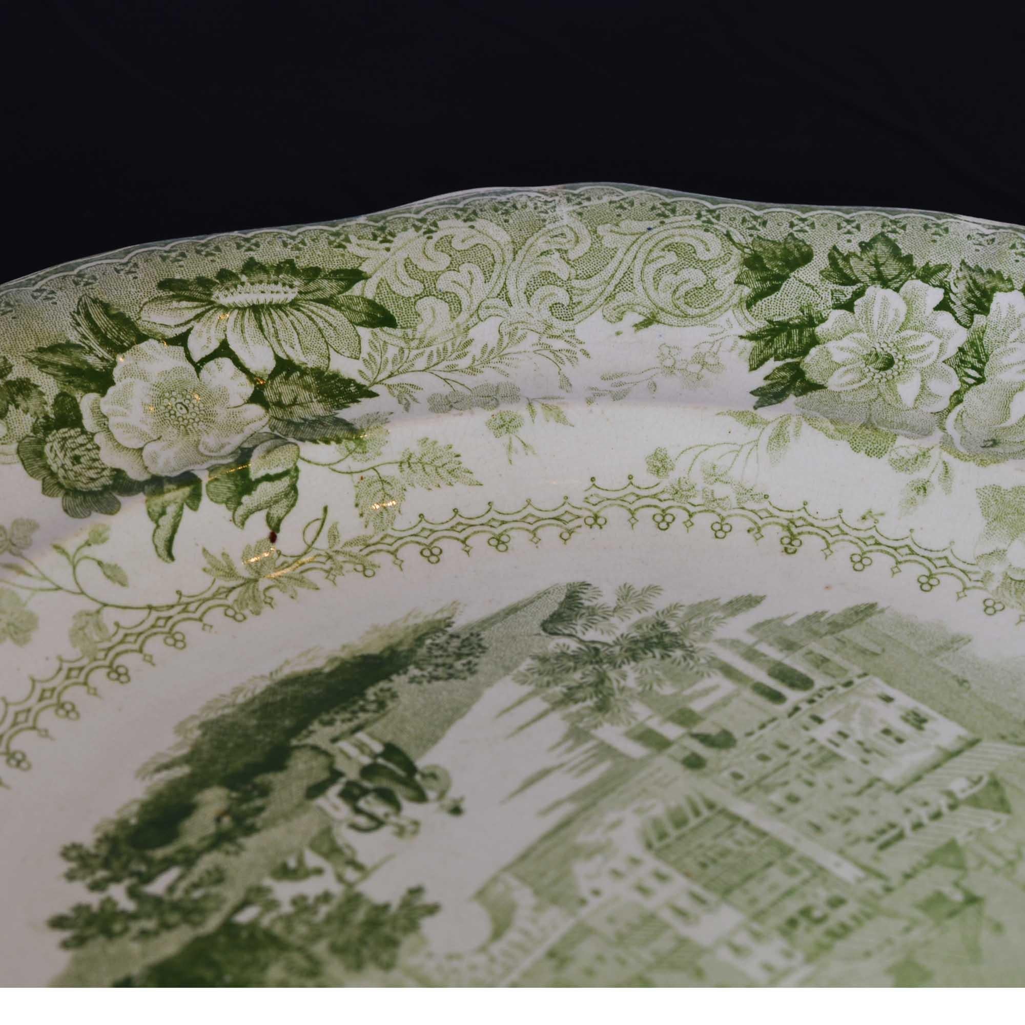 Antique Green Transferware Dinner Plates Sicilian and Verona Patterns For Sale 6