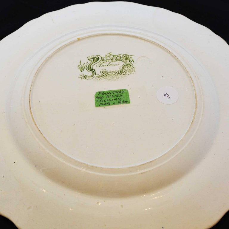 Antique Green Transferware Dinner Plates Sicilian and Verona Patterns