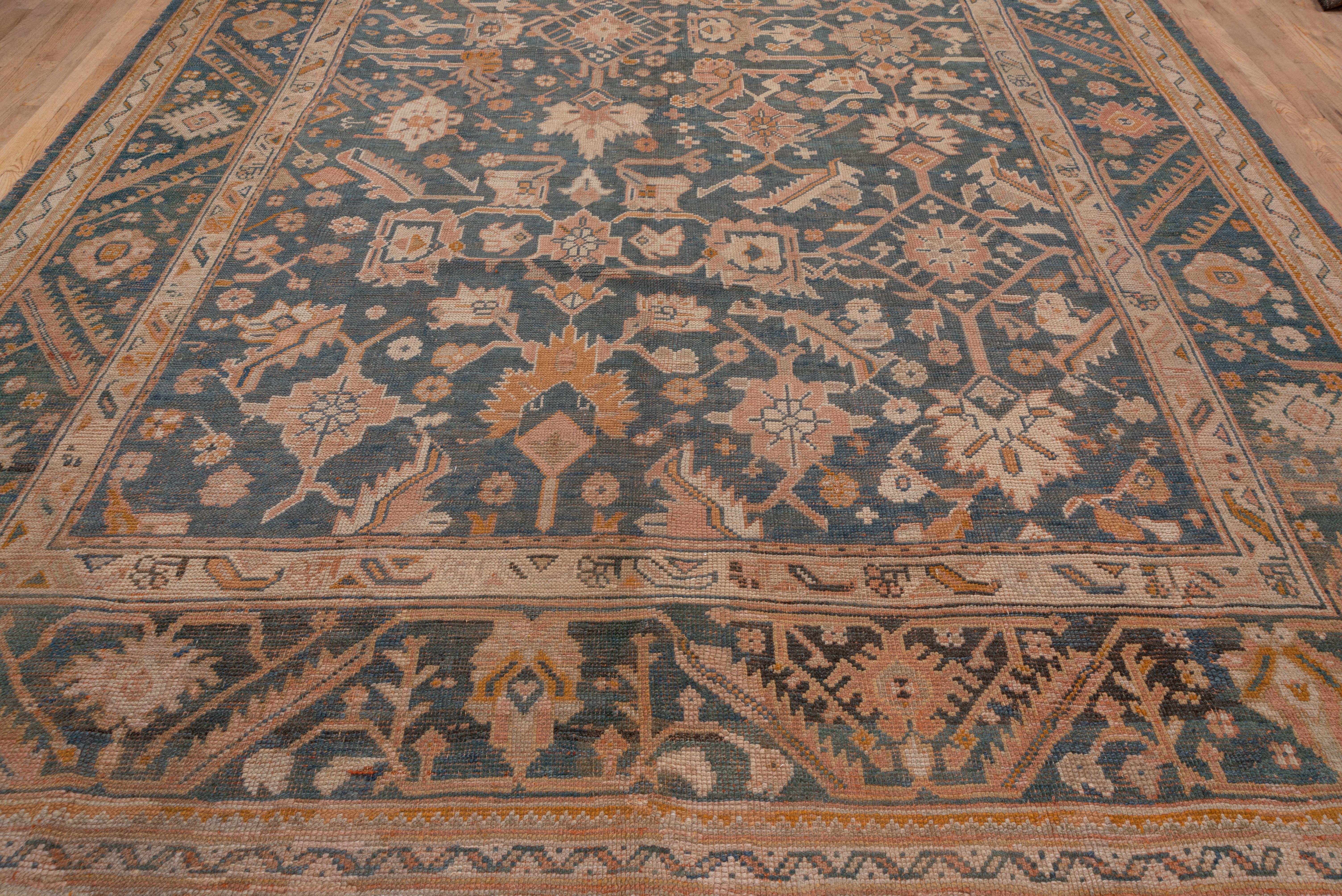 Alfombra Turca Oushak Verde Antiguo, Campo Allover, Paleta Verde Turco en venta