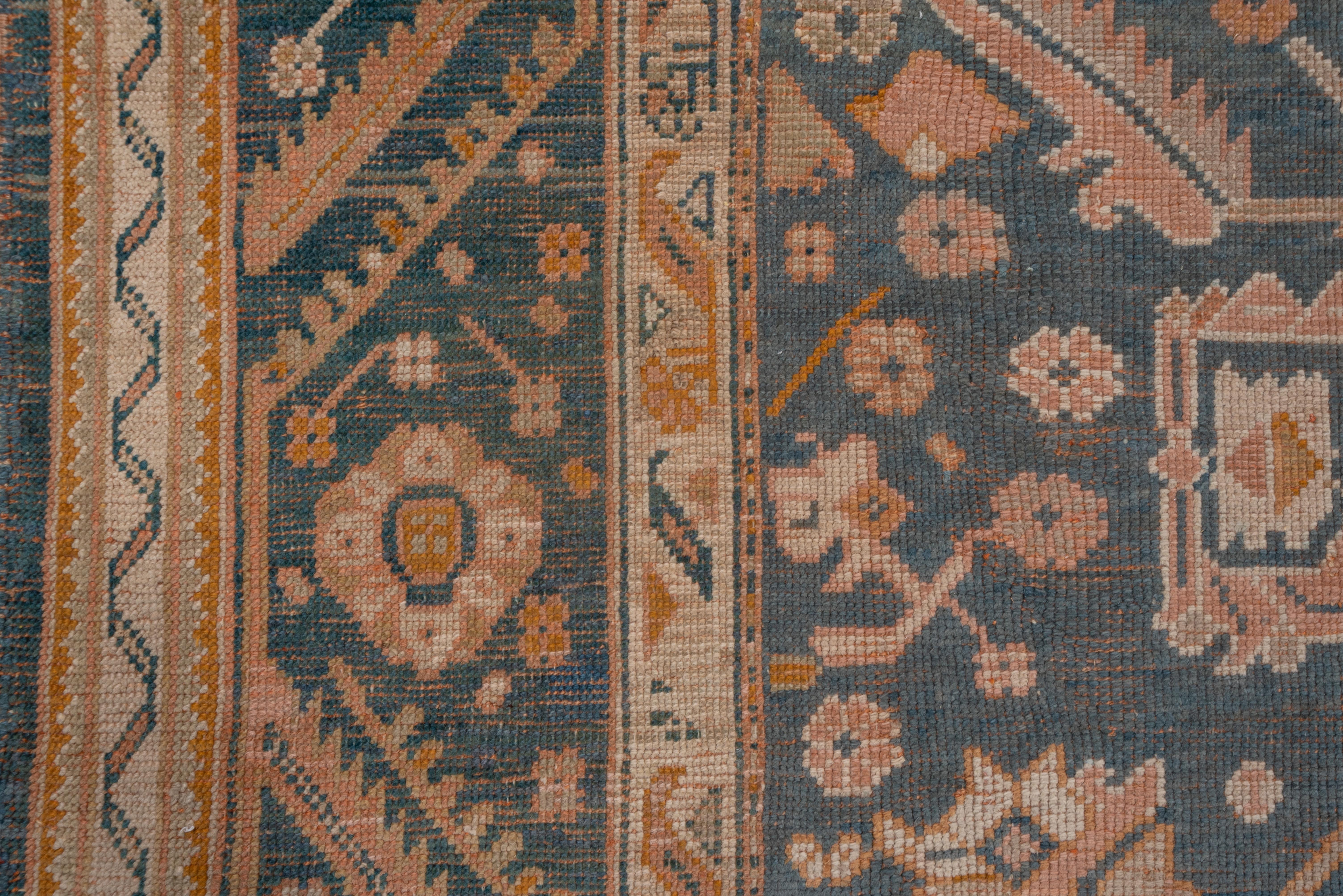 Wool Antique Green Turkish Oushak Carpet, Allover Field, Green Palette For Sale