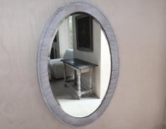 Large Antique Limed Oak Oval Mirror. English C.1920