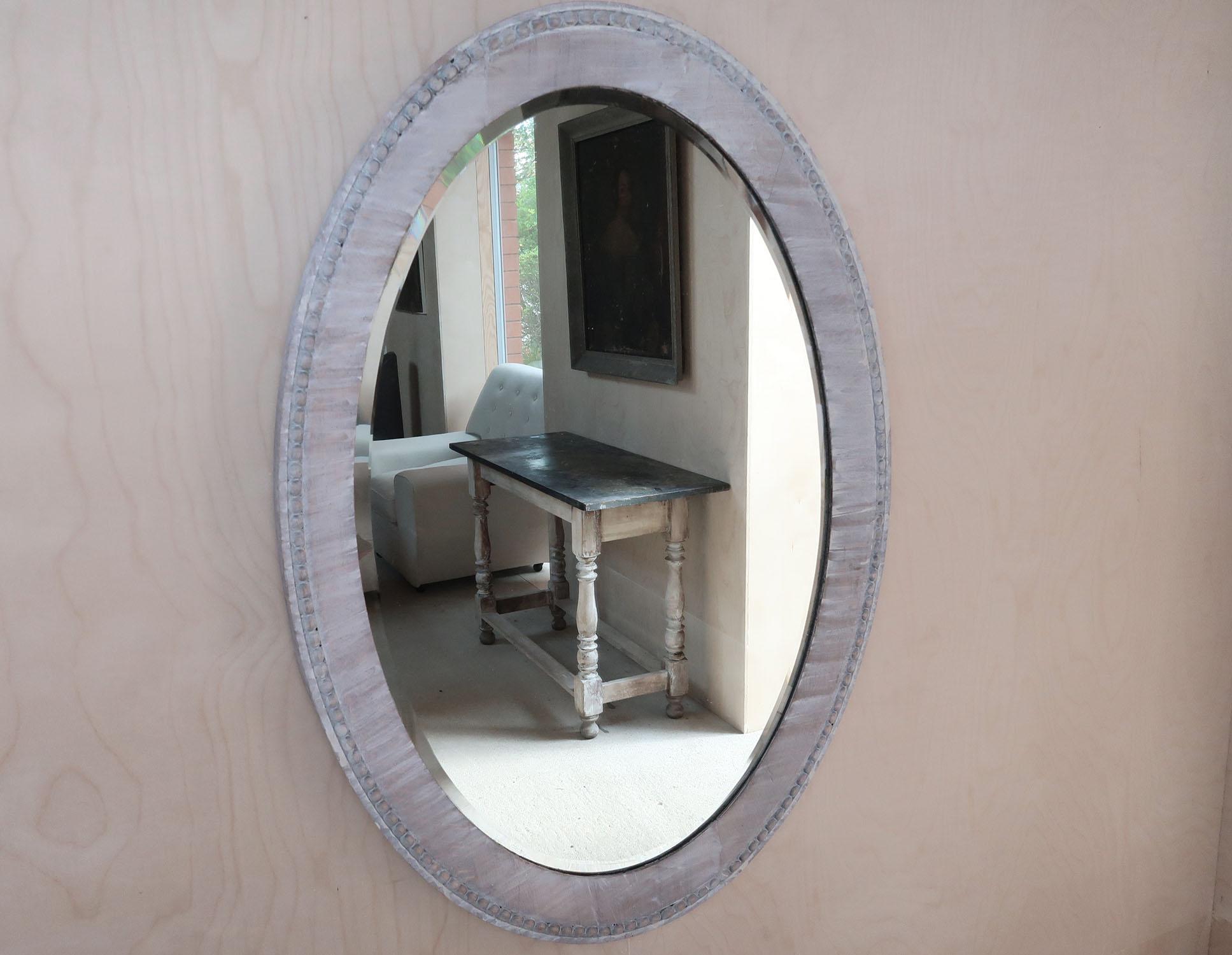 Baroque Large Antique Limed Oak Oval Mirror. English C.1920 For Sale