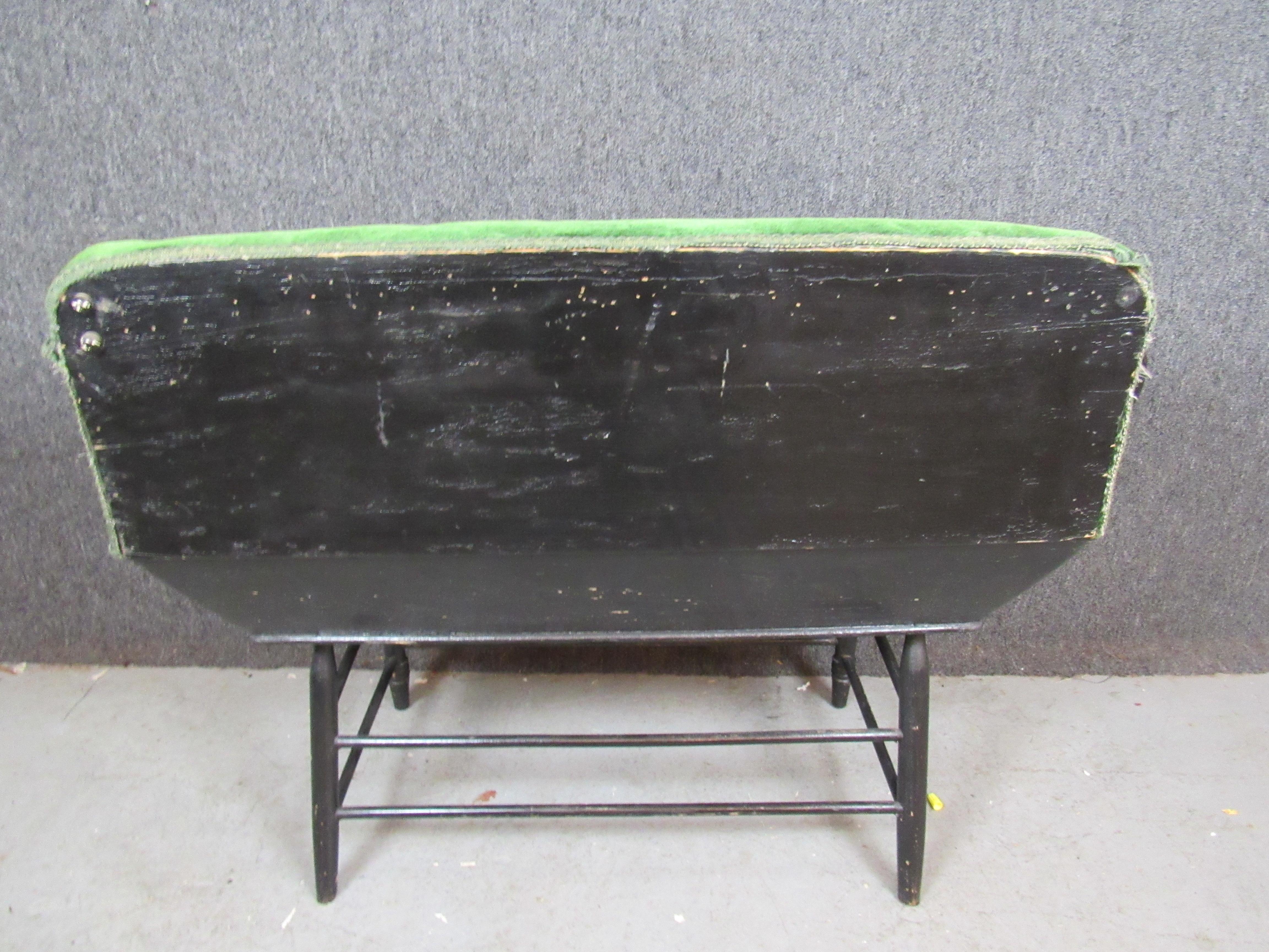 Antique Green Velvet Buggy Bench For Sale 5