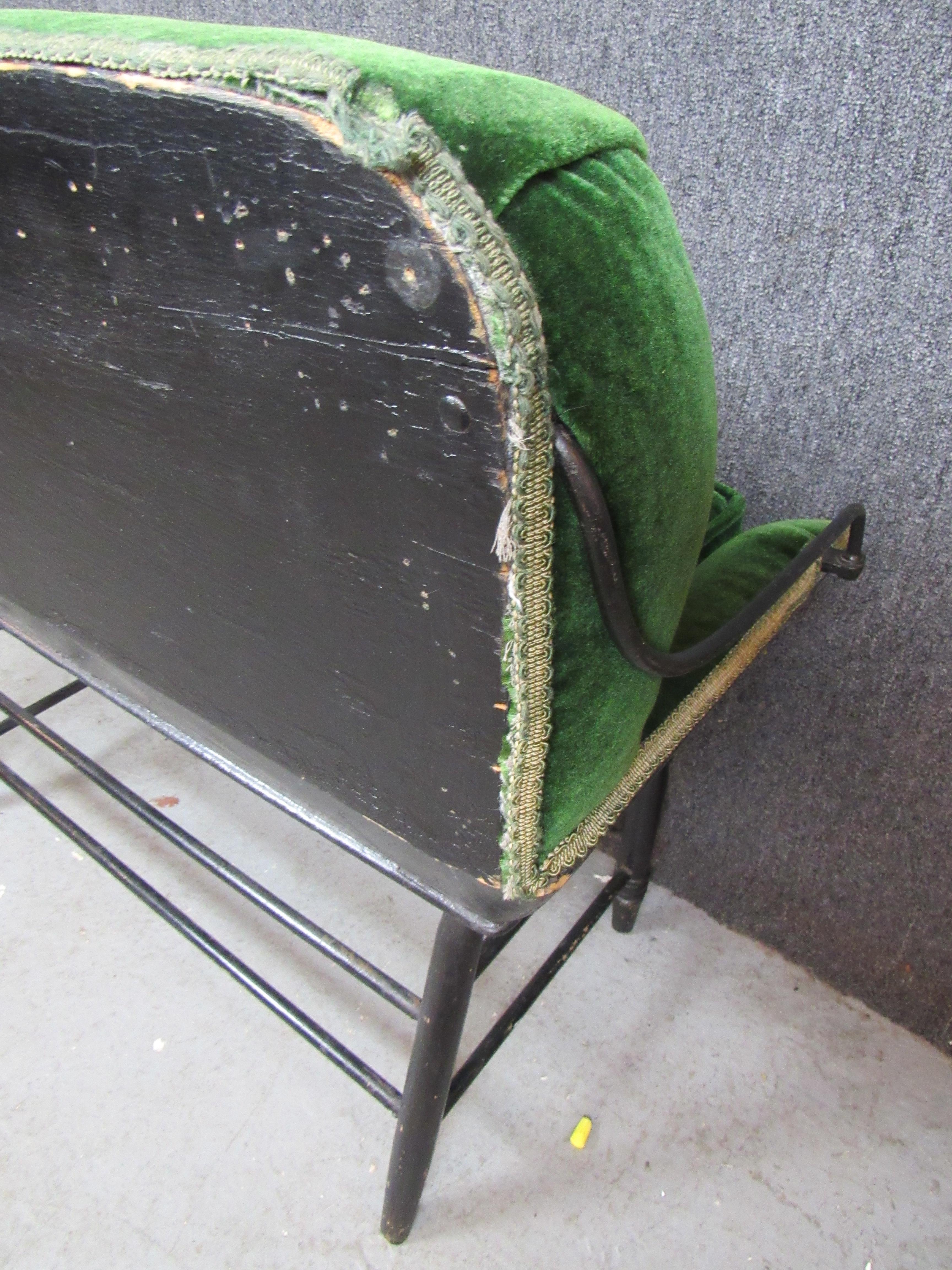 Antique Green Velvet Buggy Bench For Sale 6