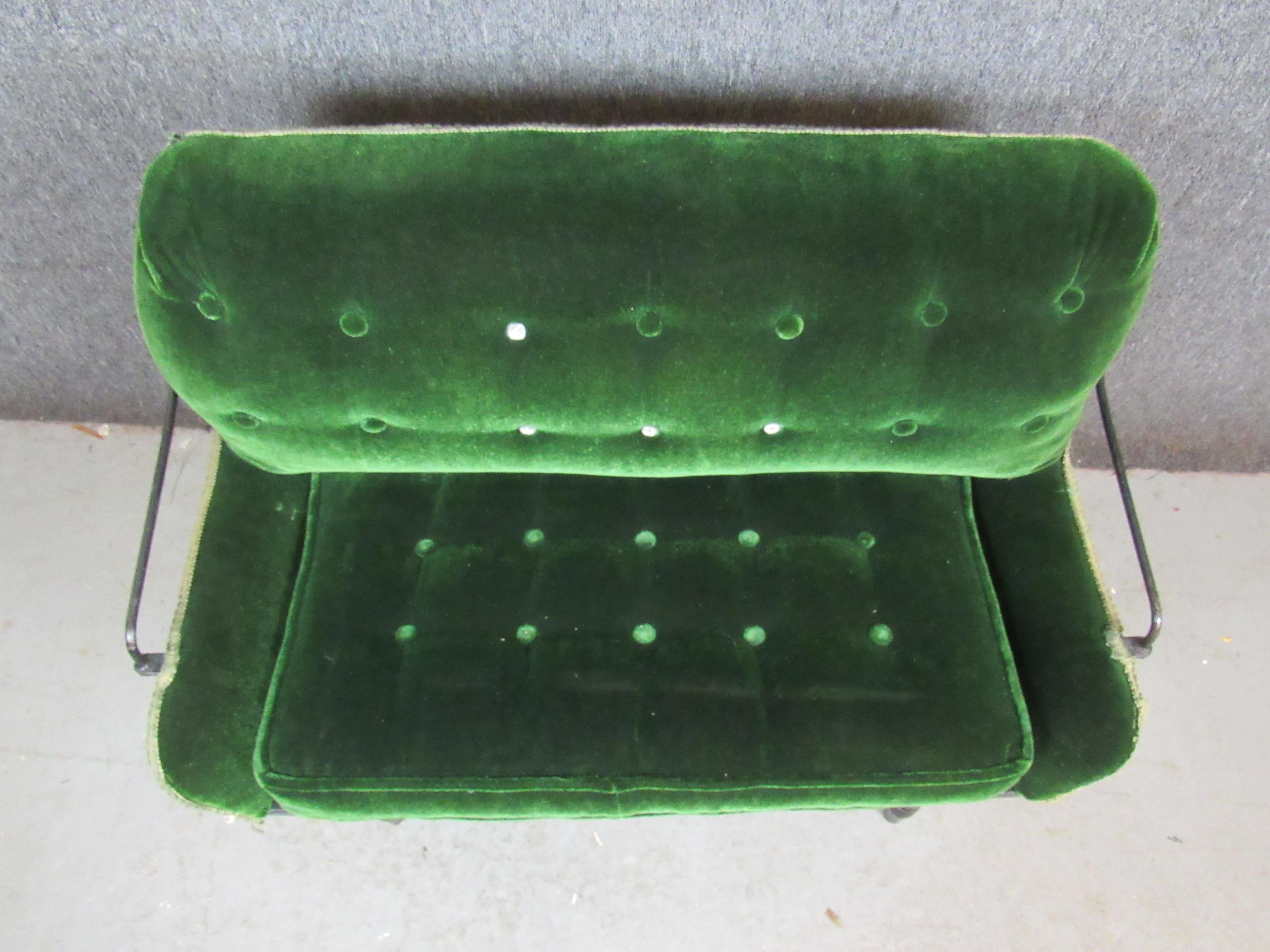 Antique Green Velvet Buggy Bench For Sale 8