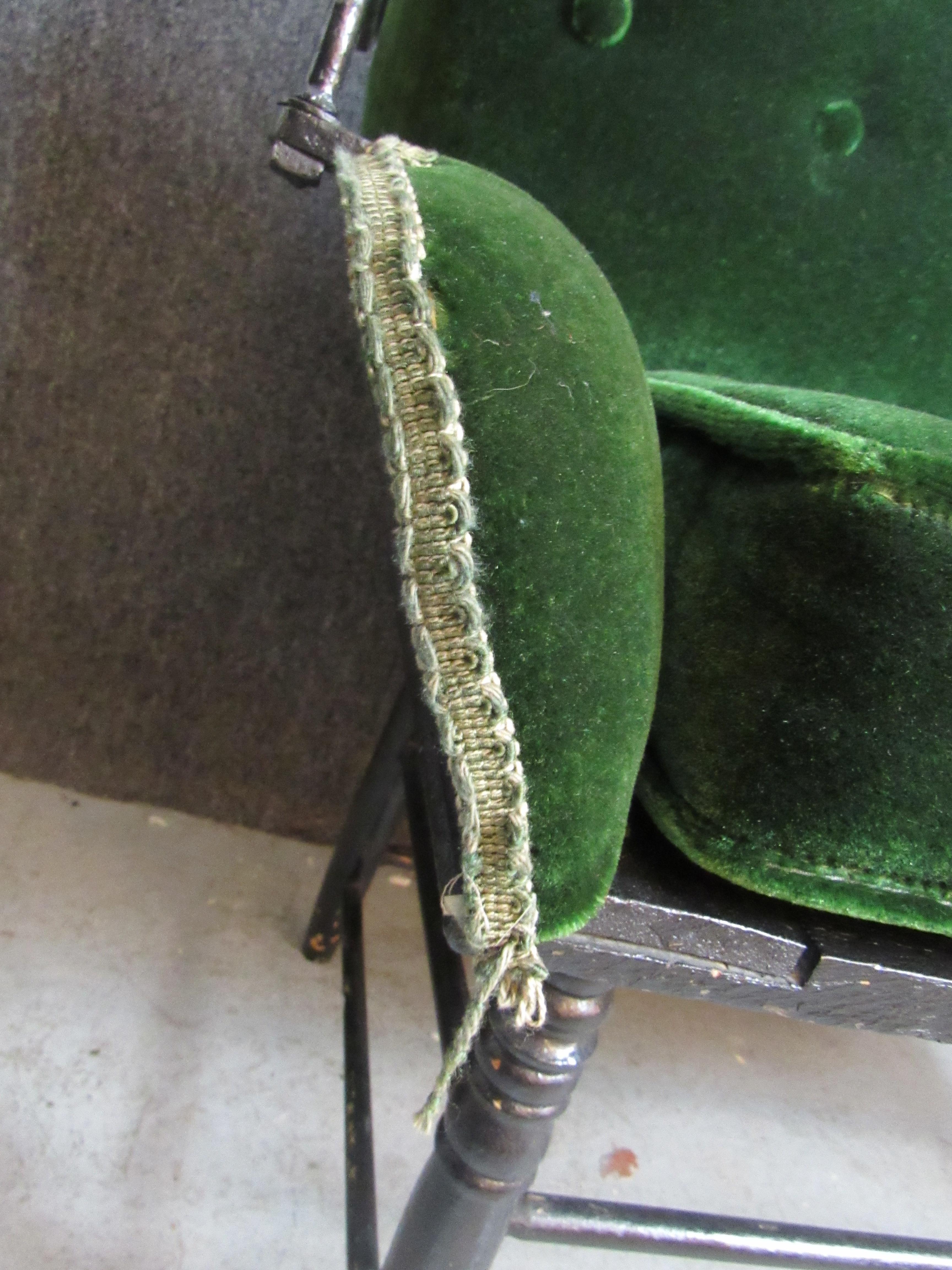 19th Century Antique Green Velvet Buggy Bench For Sale