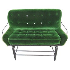 Antique Green Velvet Buggy Bench