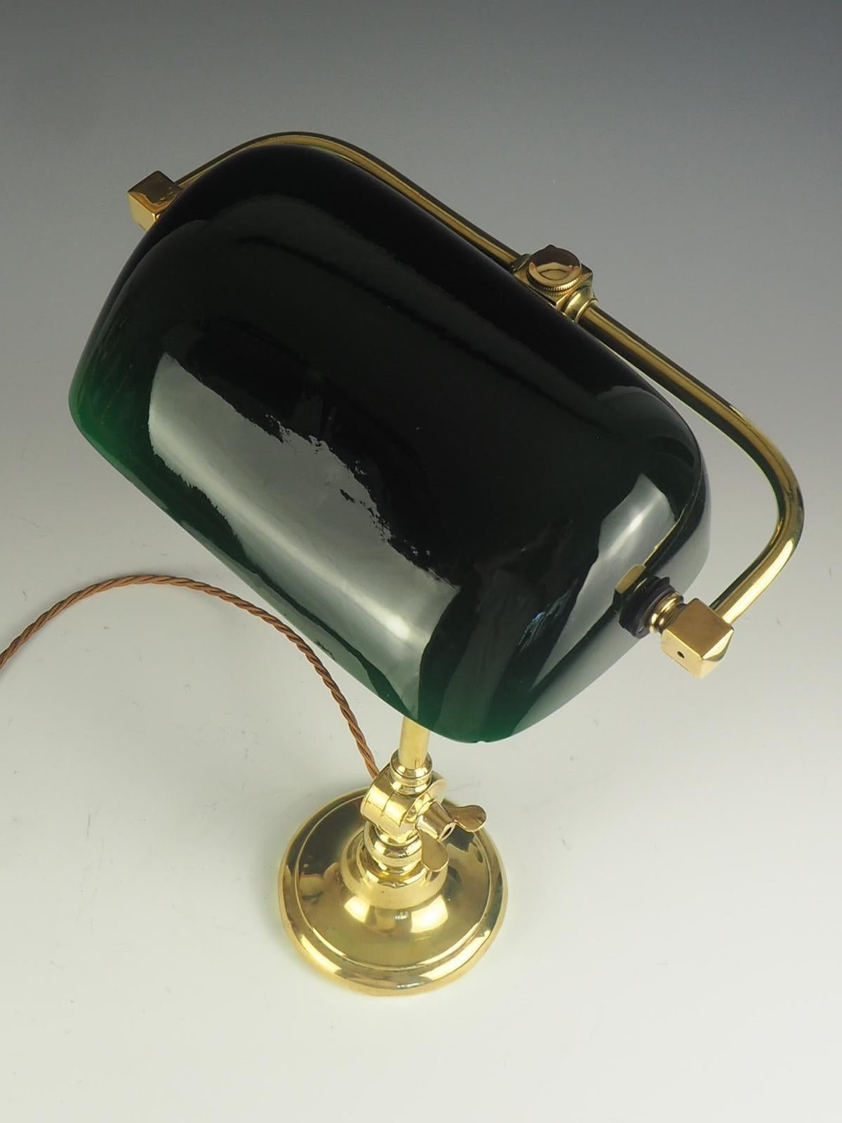 Early 20th Century Antique Greenalite Bankers Lamp with Dark Green Glass Shade