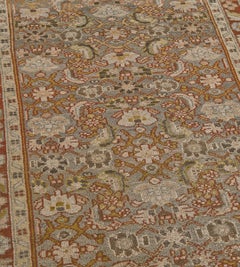 Antique Grey and Brown Herati-Pattern Persian Malayer Runner