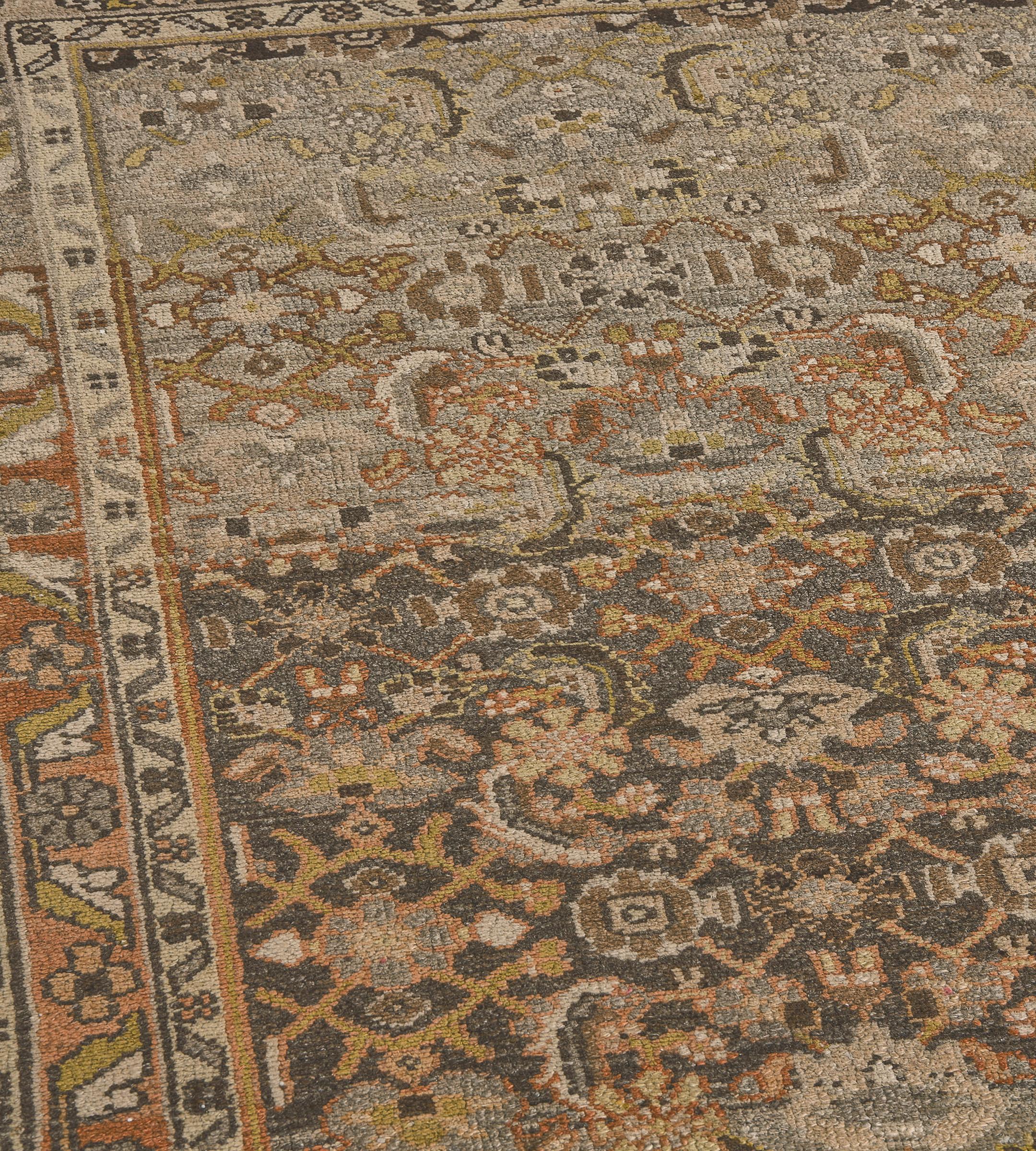 Antiker grauer und brauner Läufer mit Herati-Muster aus Persien (Malayer) (Handgeknüpft) im Angebot