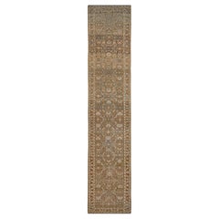 Antique Grey and Brown Herati-Pattern Persian Malayer Runner