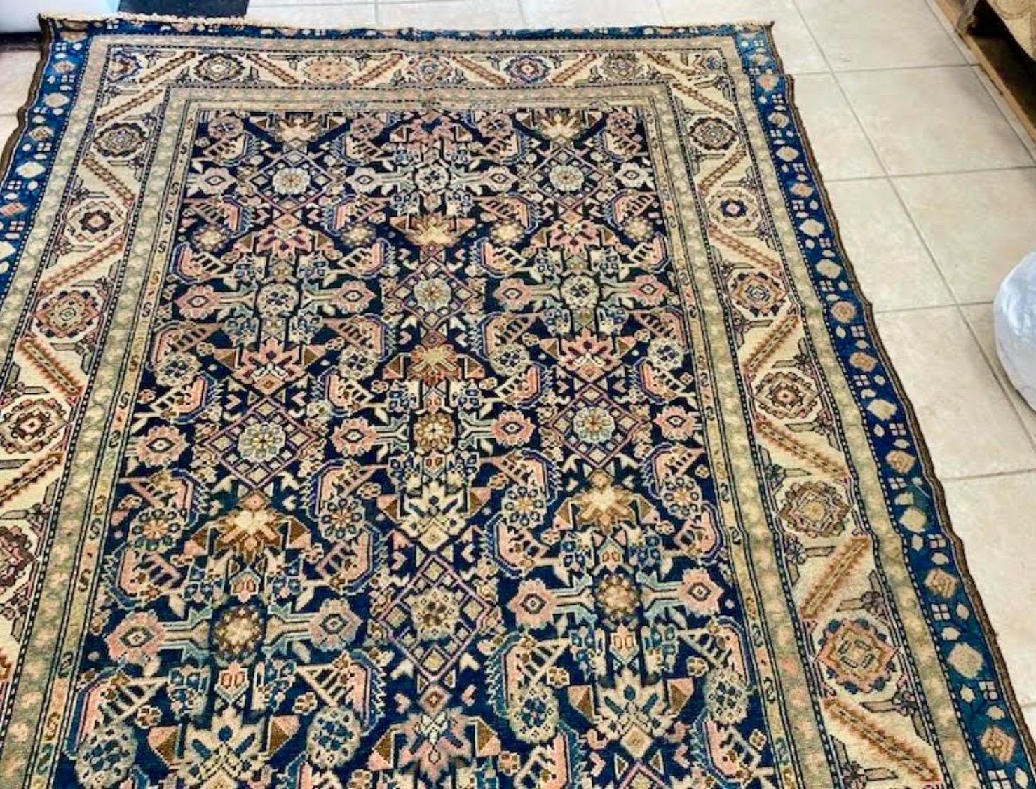 Persian Antique Grey Blue Malayer Runner Long Rug 5 x 12.2ft For Sale