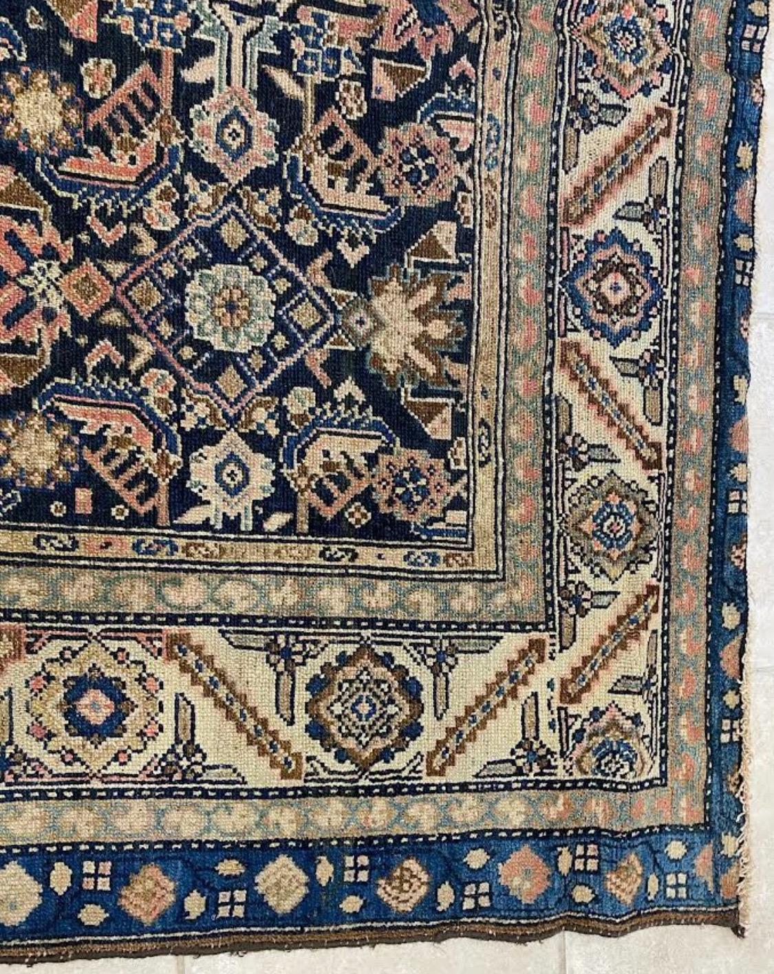 Hand-Knotted Antique Grey Blue Malayer Runner Long Rug 5 x 12.2ft For Sale