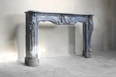 Antique Grey/Blue Marble Fireplace, 18th Century, Louis XV