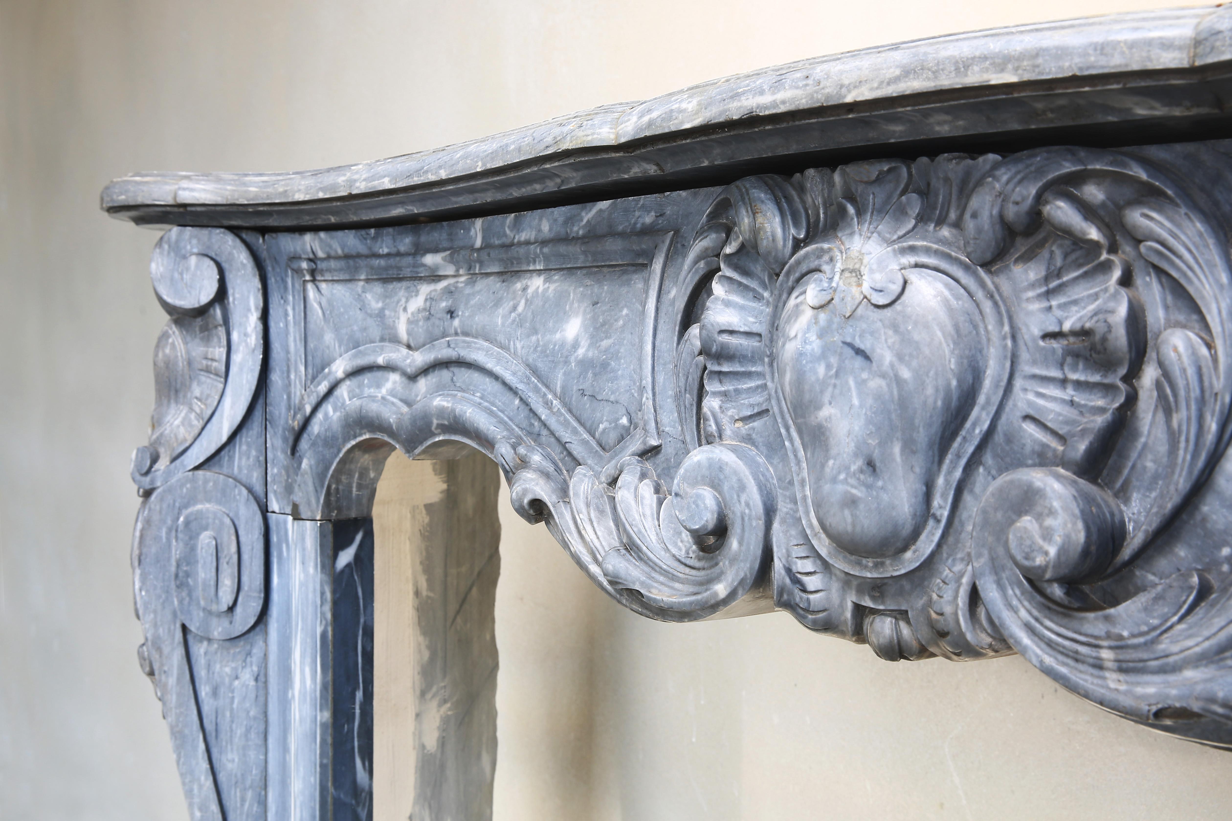 Other Antique Grey/Blue Marble Fireplace, 18th Century, Louis XV For Sale