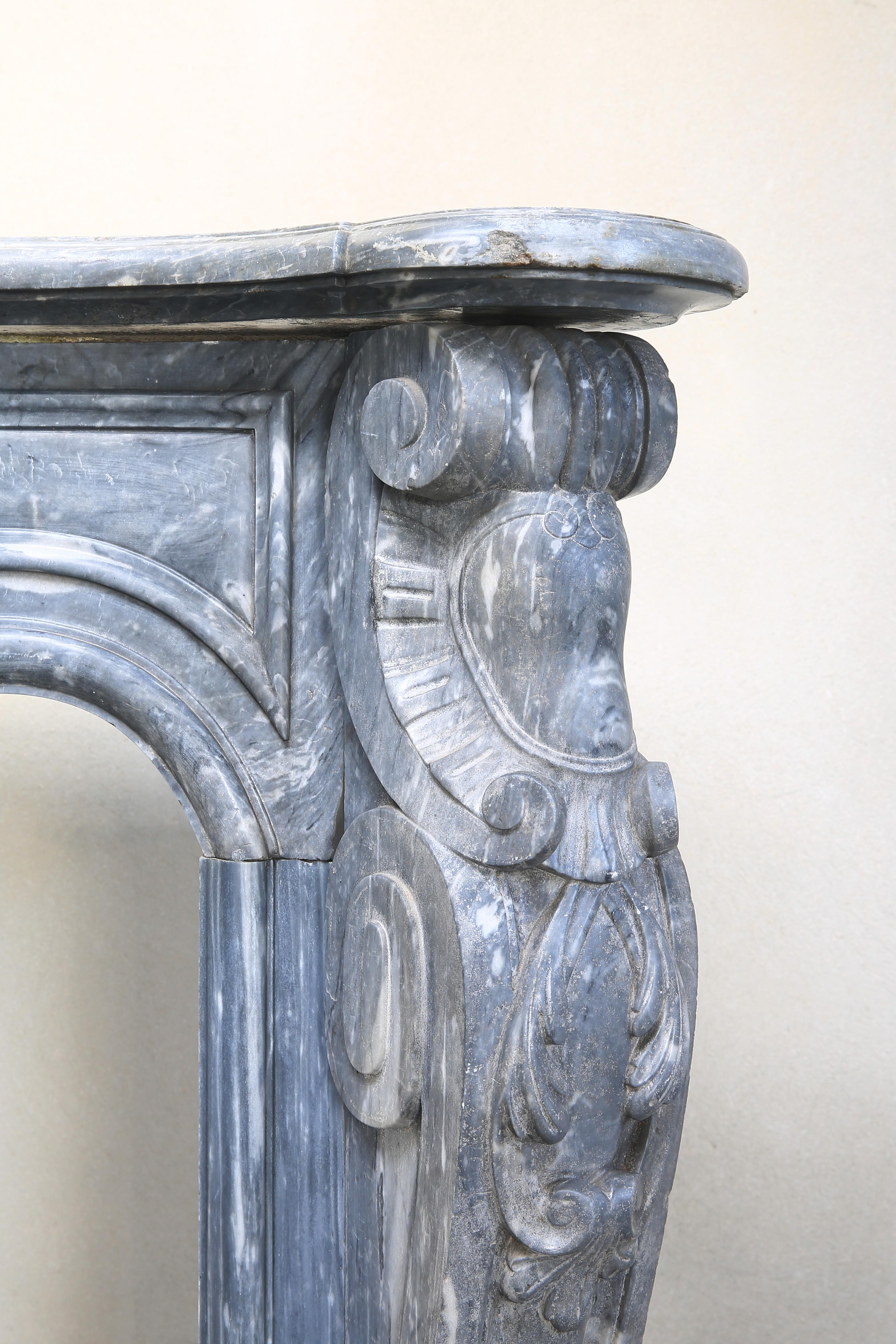 French Antique Grey/Blue Marble Fireplace, 18th Century, Louis XV For Sale