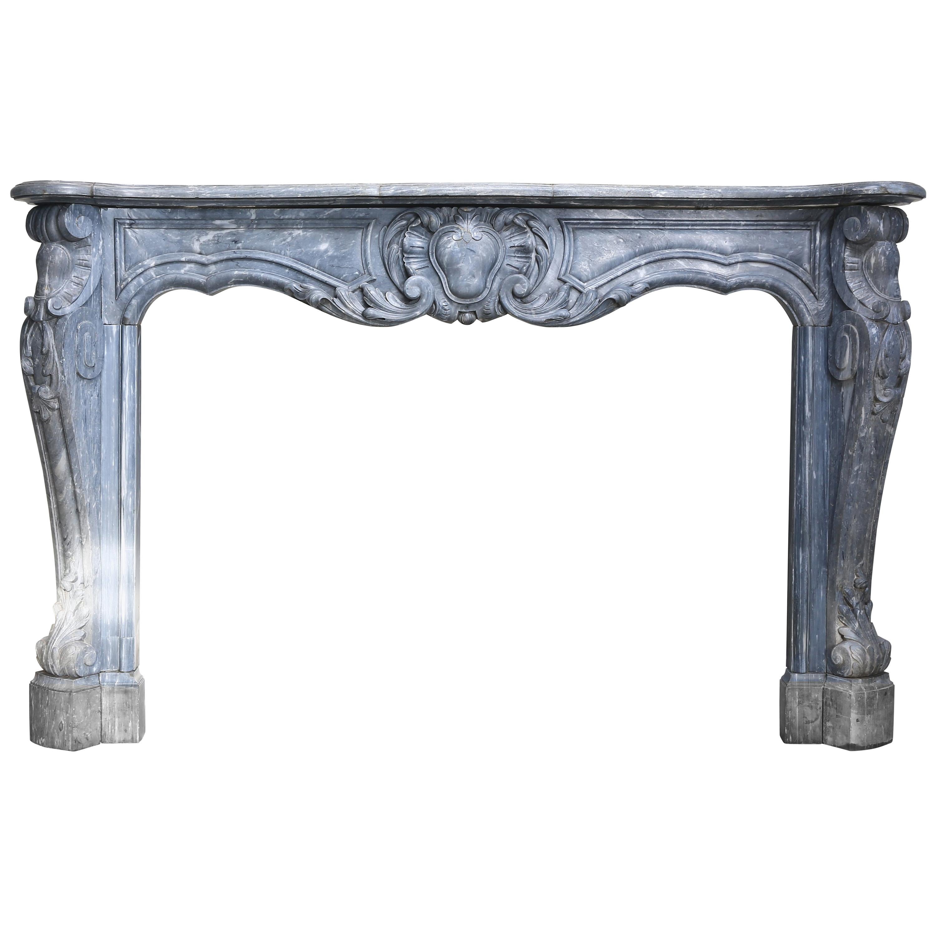 Antique Grey/Blue Marble Fireplace, 18th Century, Louis XV For Sale