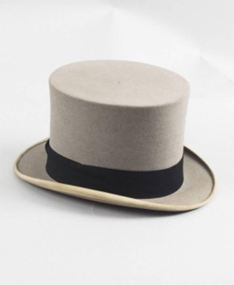Antique Grey Felt Top Hat by Scott & Co, Early 20th Century Size 6 7/8 2
