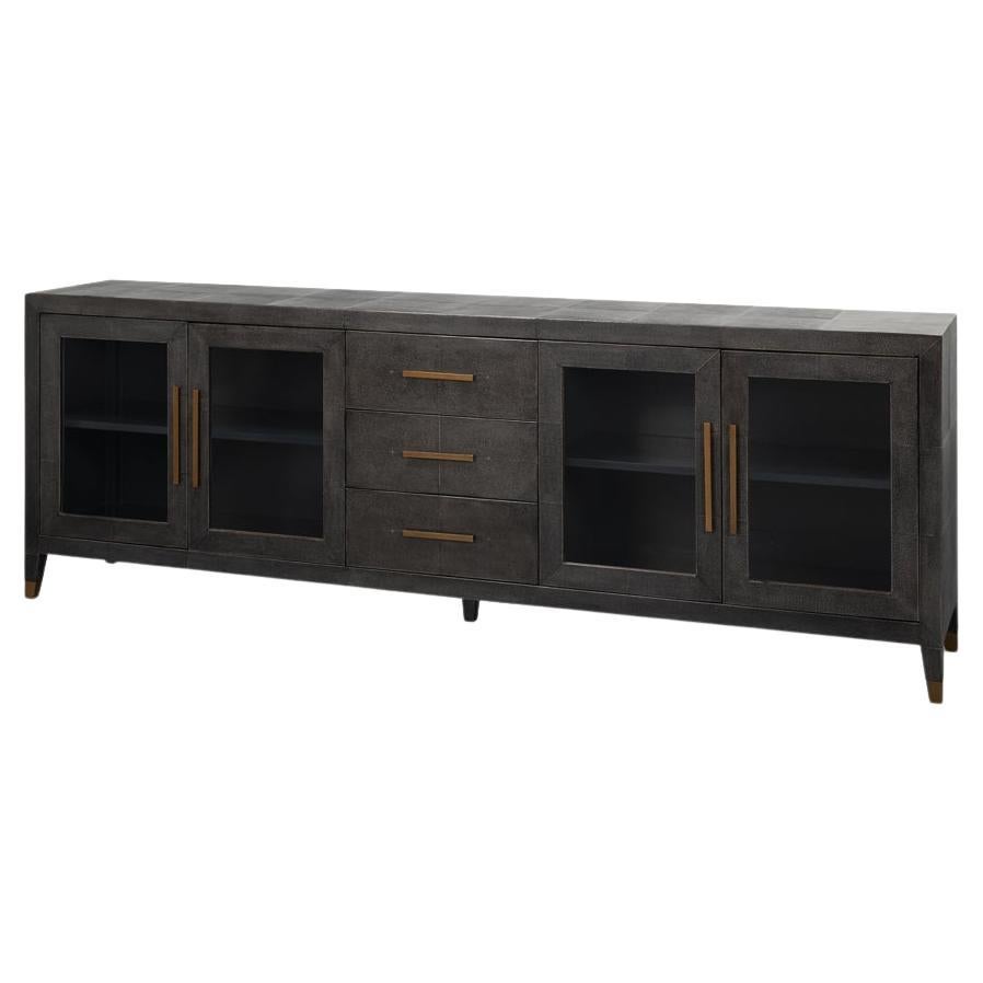 Antikes Sideboard aus grauem Leder in Grau im Angebot