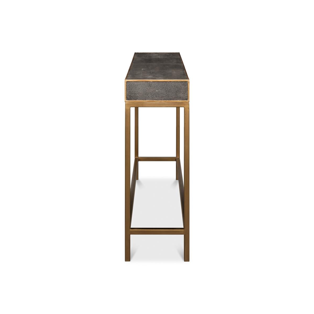 Antique Grey Leather Wrapped Console Table In New Condition In Westwood, NJ