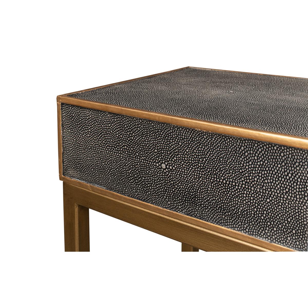 Metal Antique Grey Leather Wrapped Console Table