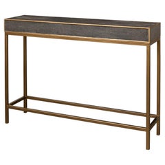Antique Grey Leather Wrapped Console Table