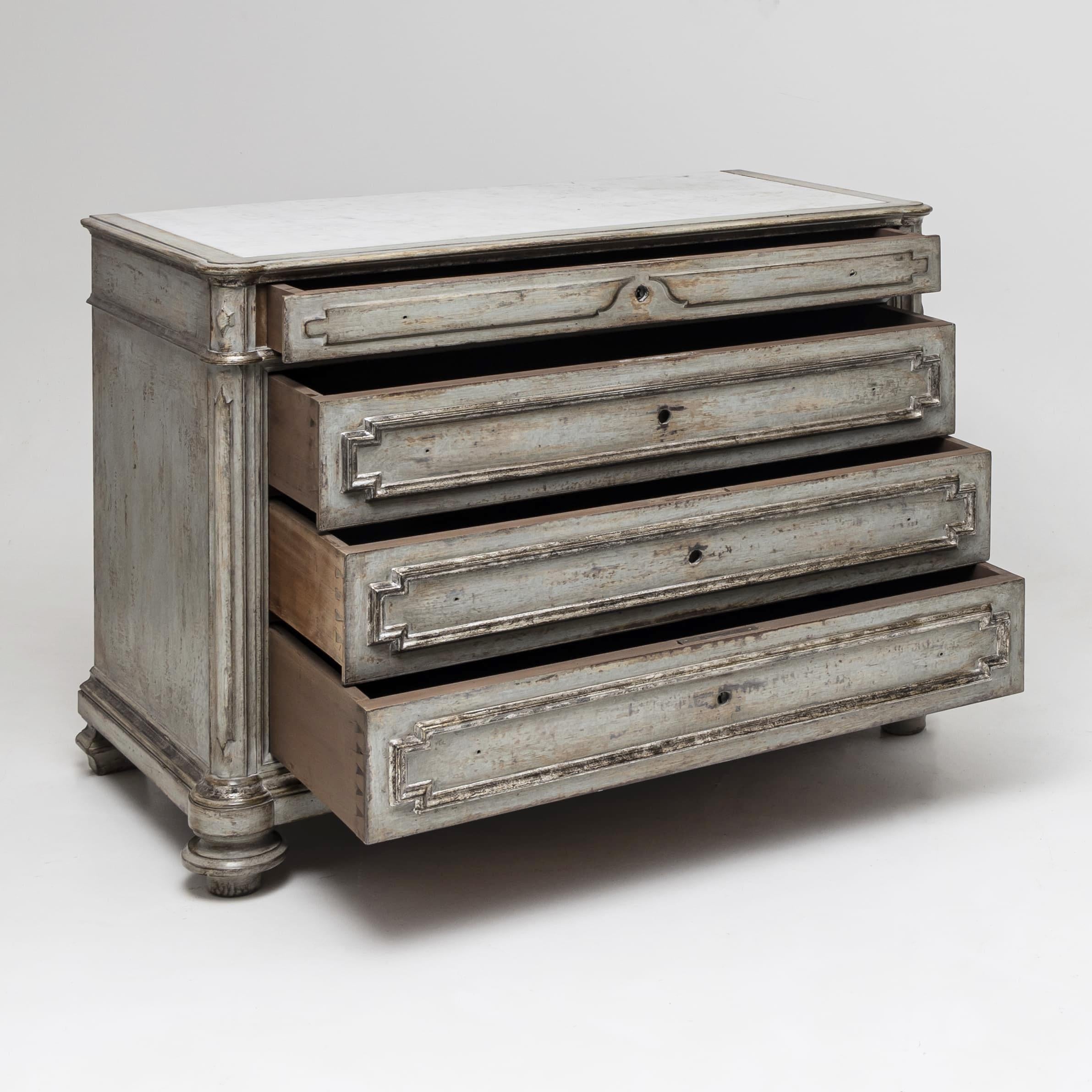 Antique Grey painted Pair of Chests of Drawers with Marble Tops, 19th Century In Good Condition In Greding, DE